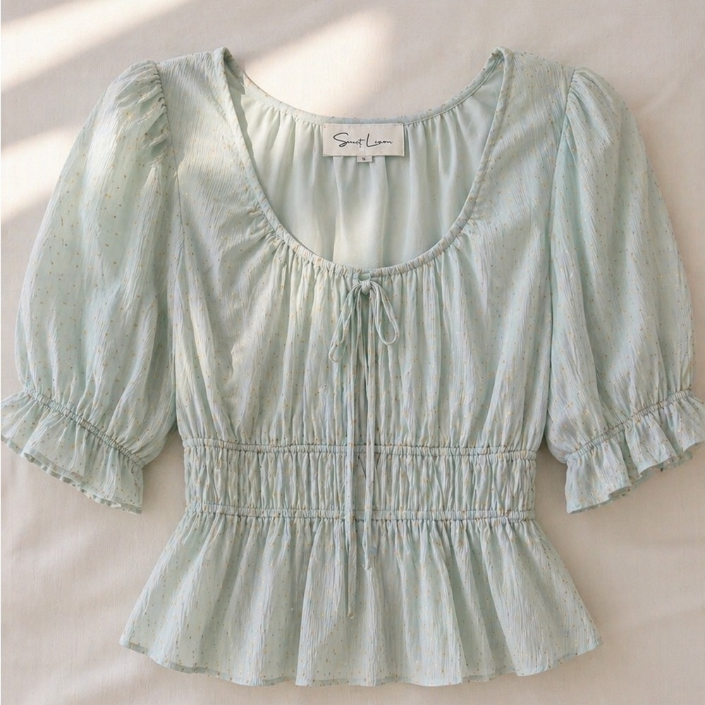 Pale Mint Puff Sleeve Peplum Top